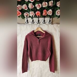 Urban Heritage Cowl Neck Cropped Knit 3/4 Zip Pullover Sweater (NWOT)